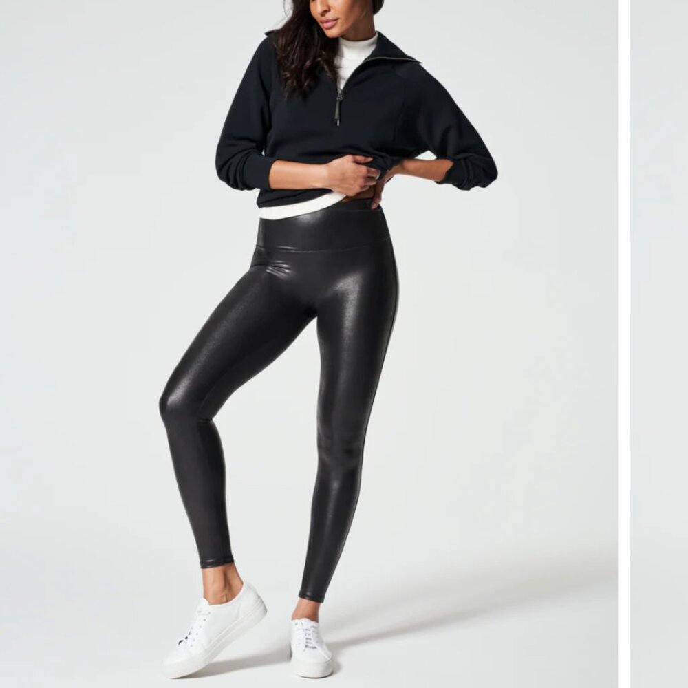 Spanx Black Faux Leather Leggings Women's size M